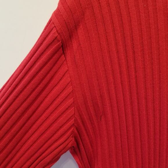 Red Knit Dress Vintage 90s Stretch Long Sleeve Round Neck Petites Women's Size L - Picture 8 of 12